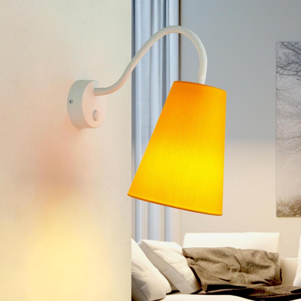 Wandlamp Metaal Kunststof - Kinderlamp Leeslamp - Lezen in bed - Beweegbare flexibele arm - 130x400x470 mm - Wit Oranje