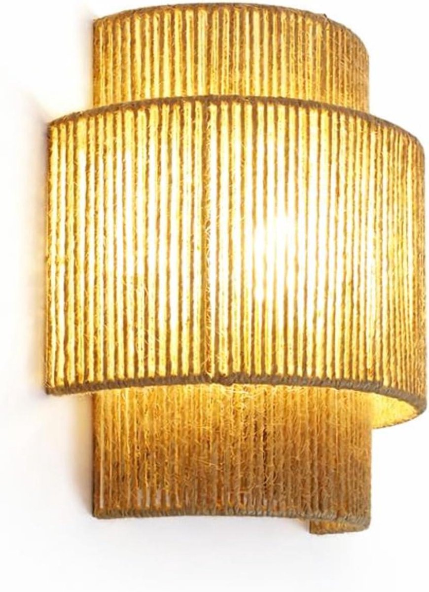 Wandlamp Jute - Boho Verlichting - Sfeerverlichting Creëren - Handgemaakt Dubbele Kap - 31 x 17 x 23 cm - Beige