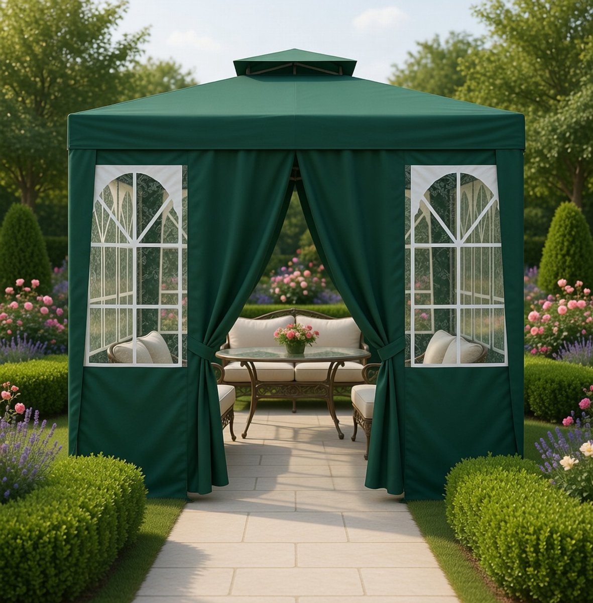 Luxe Waterdichte Partytent 2,5x2,5 m – Tuinpaviljoen met Ramen en Deuren, Groen – Professionele Outdoor Marquee met Zijwanden en Roestvrijstalen Frame – Eenvoudig te MonterenMedaHomeStore