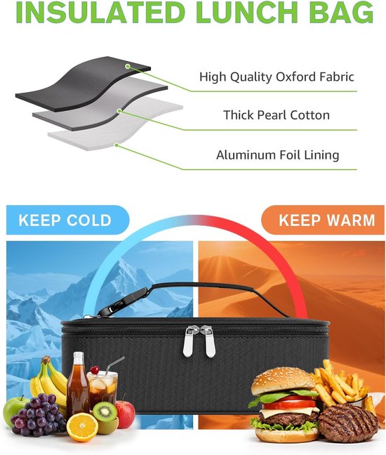 Kleine Lunchbox - Lunchtrommel Voedselcontainer - Maaltijden Meenemen - Thermisch Geïsoleerd - 5 Liter - Zwart van Merkloos — afbeelding 4