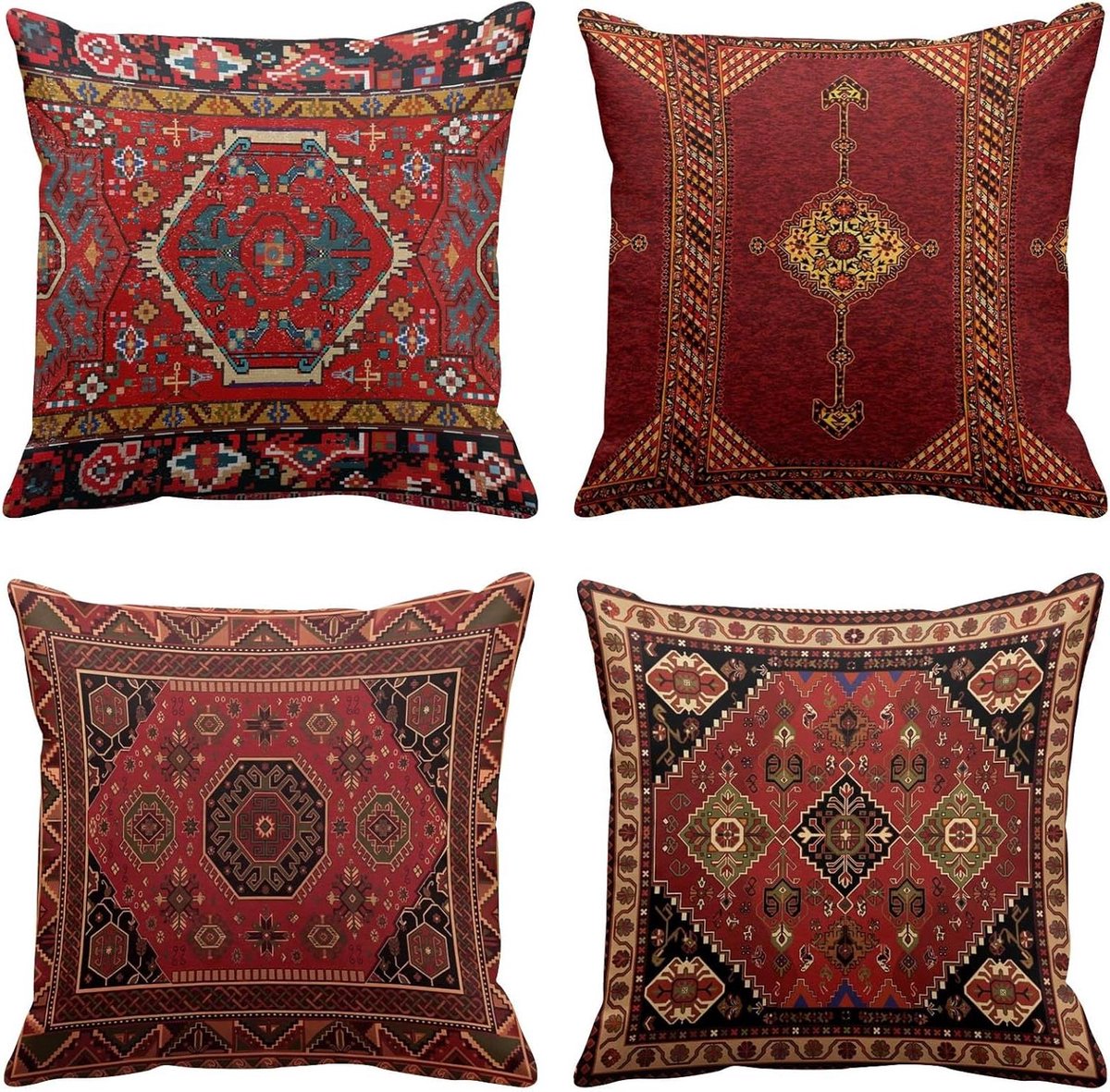 Kussenhoezen Set - Decoratieve Kussens - Woonkamer Decoratie - Dubbelzijdig Print - 40 x 40 cm - Rood Tribal