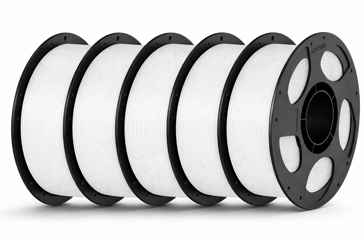 Anycubic PETG Filament Wit Bundel 5KG (5x1KG) – 1.75mm – Sterk & Duurzaam – 3D Printer Filament – Helder Wit ⸻