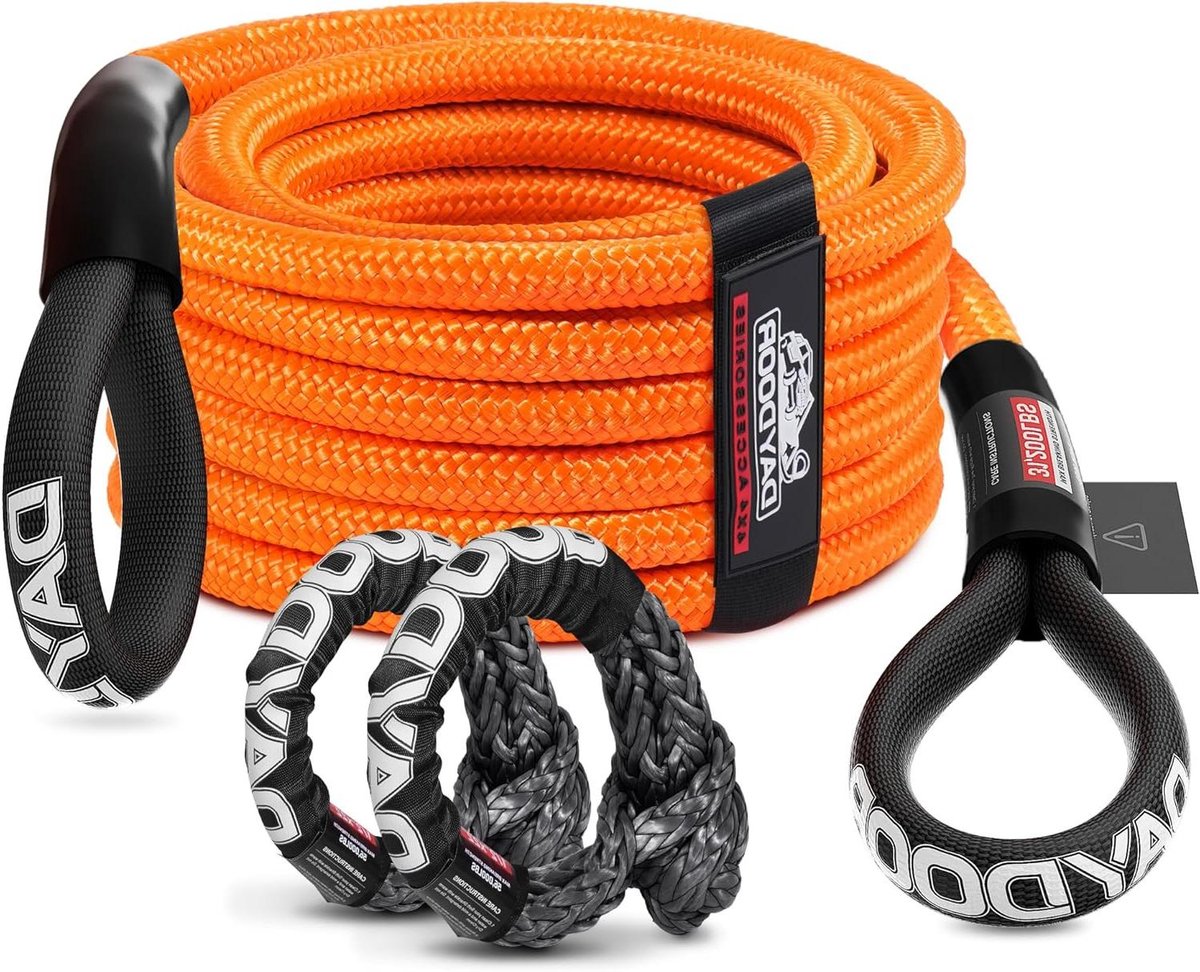 Sleeptouw met Sluitingen - Sleepkabel Offroad - Voertuig Herstel - UHMWPE Gevlochten Touw - 7/16" x 9 m - Oranje