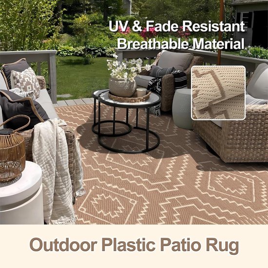 Outdoor tapijt - Plastic vloerkleed - Buitenleven comfort - Omkeerbaar design - 8 x 10 voet - Beige en bruin van Merkloos — afbeelding 5