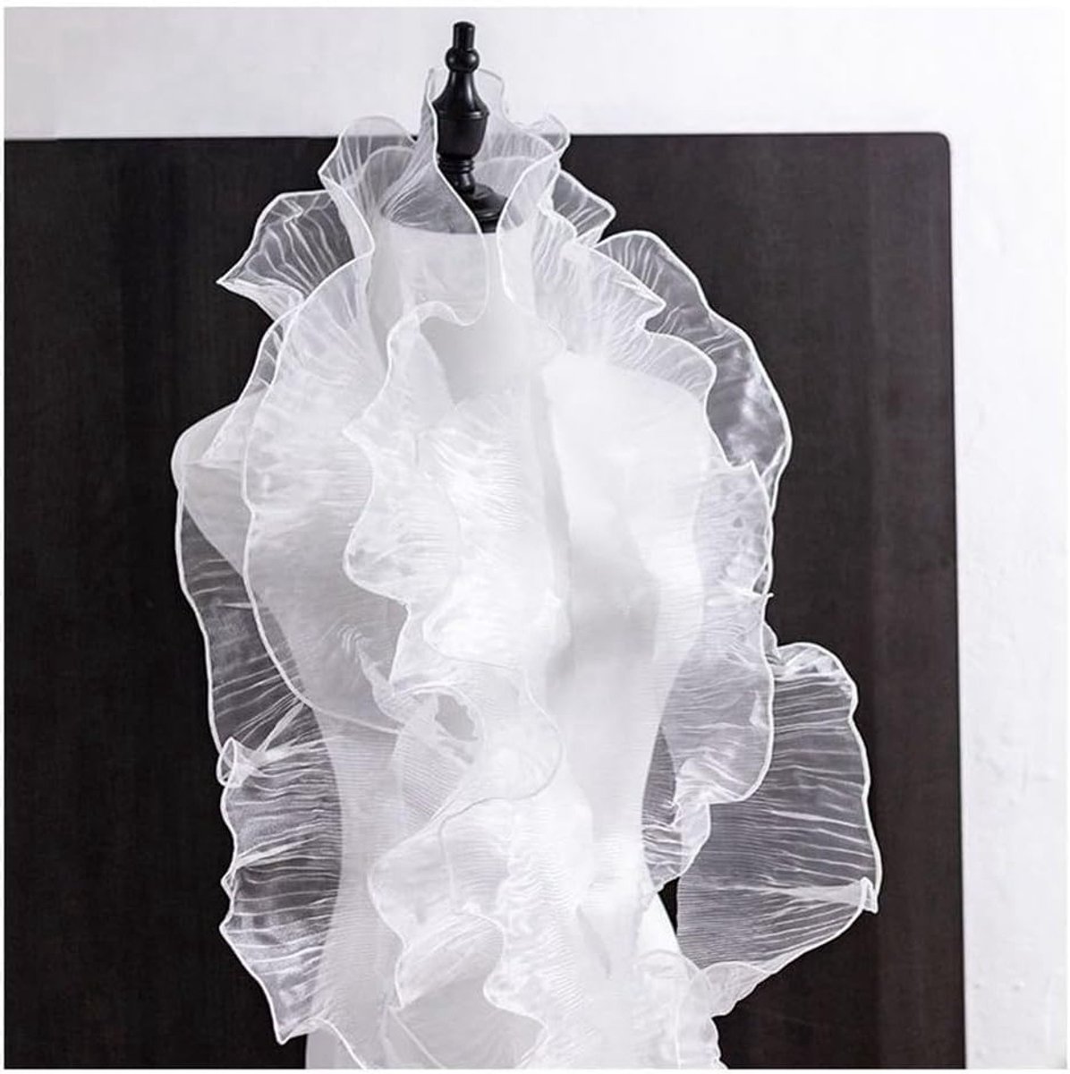 Retro Ruched Pleated Trim 12cm Breed Organza Tulle Stof voor DIY Creaties, Bruiloft en Huisdecoratie in Wit - 5 Yards Tulle Ruffles en Kant Border