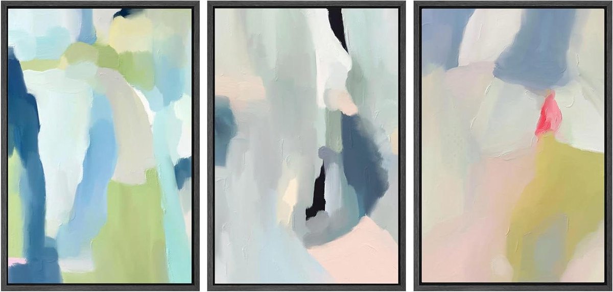 Ingelijste Canvas Set - Wanddecoratie Abstract - Woonkamer Aankleden - Set van 3 panelen - 3x 16x24 inch - Pastel Kleuren