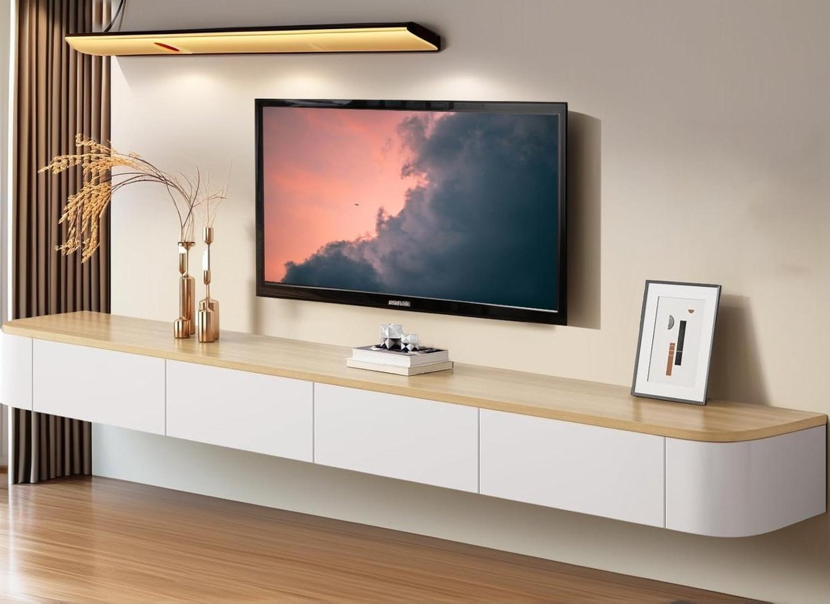 Zwevende tv-kast - Wandmeubel met deuren - Mediastation organiseren - Verborgen kabelmanagement - 160cm breed - Bruin