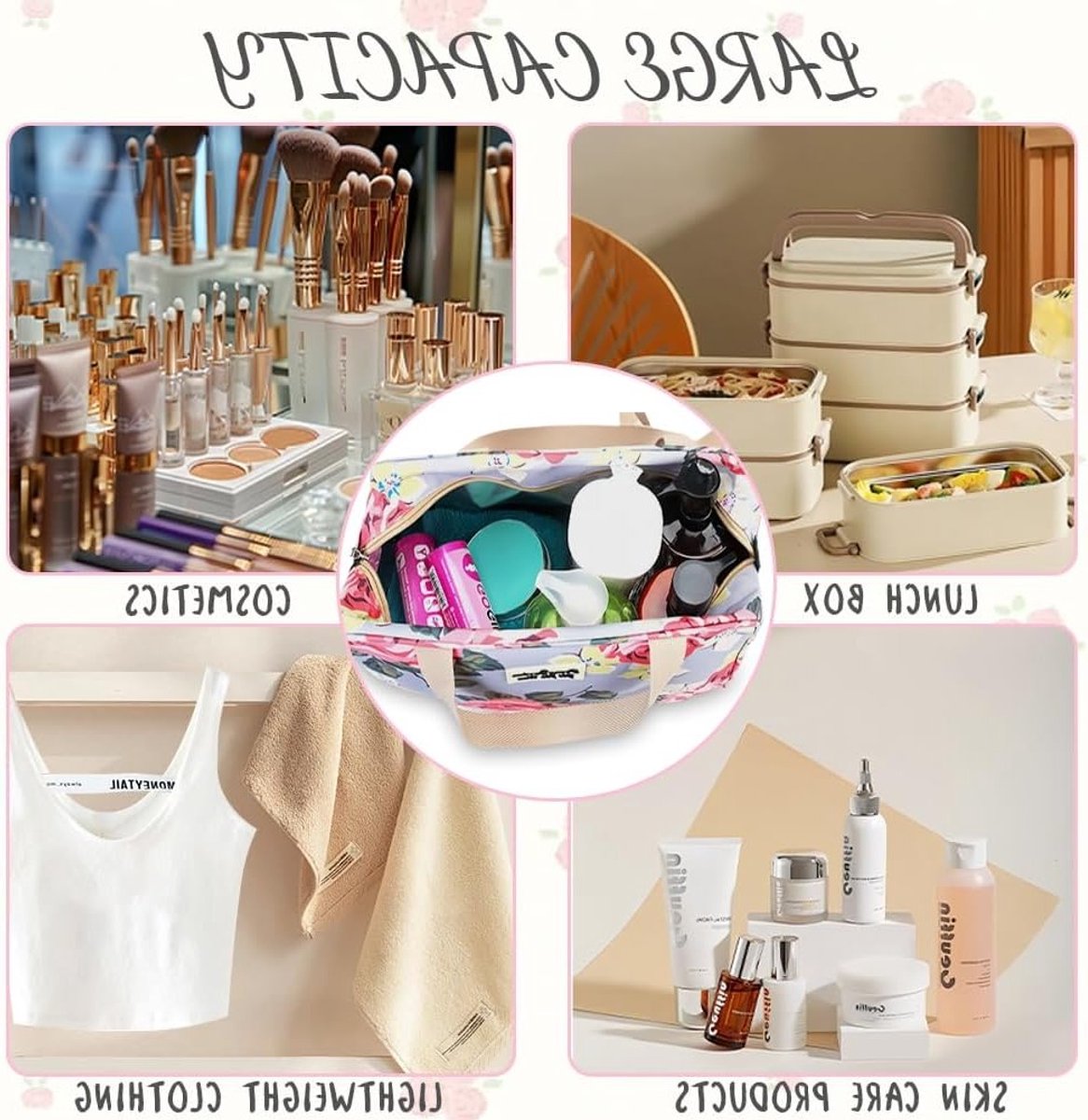 Grote toilettas voor dames, handtas voor cosmetica, multicolor, 32x23x2 cm, praktisch en stijlvol