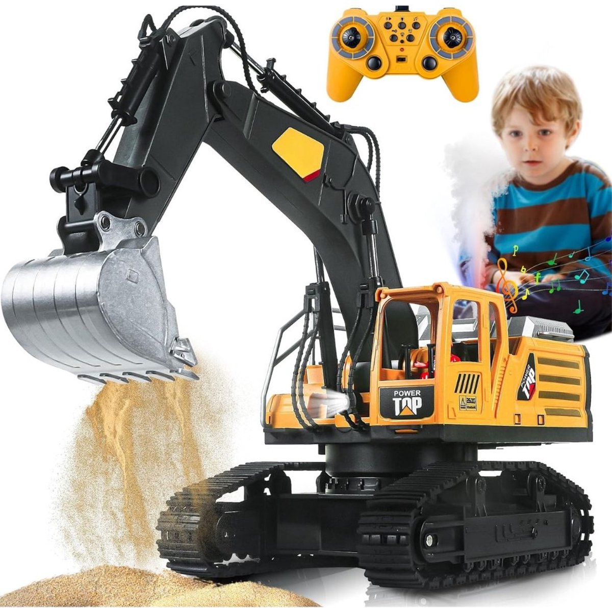 REN® Bestuurbare Graafmachine - RC Graafmachine - Graafmachine op Bestuurbare Afstand - 1:20- Geel- 35cm x 14cm x 25cm