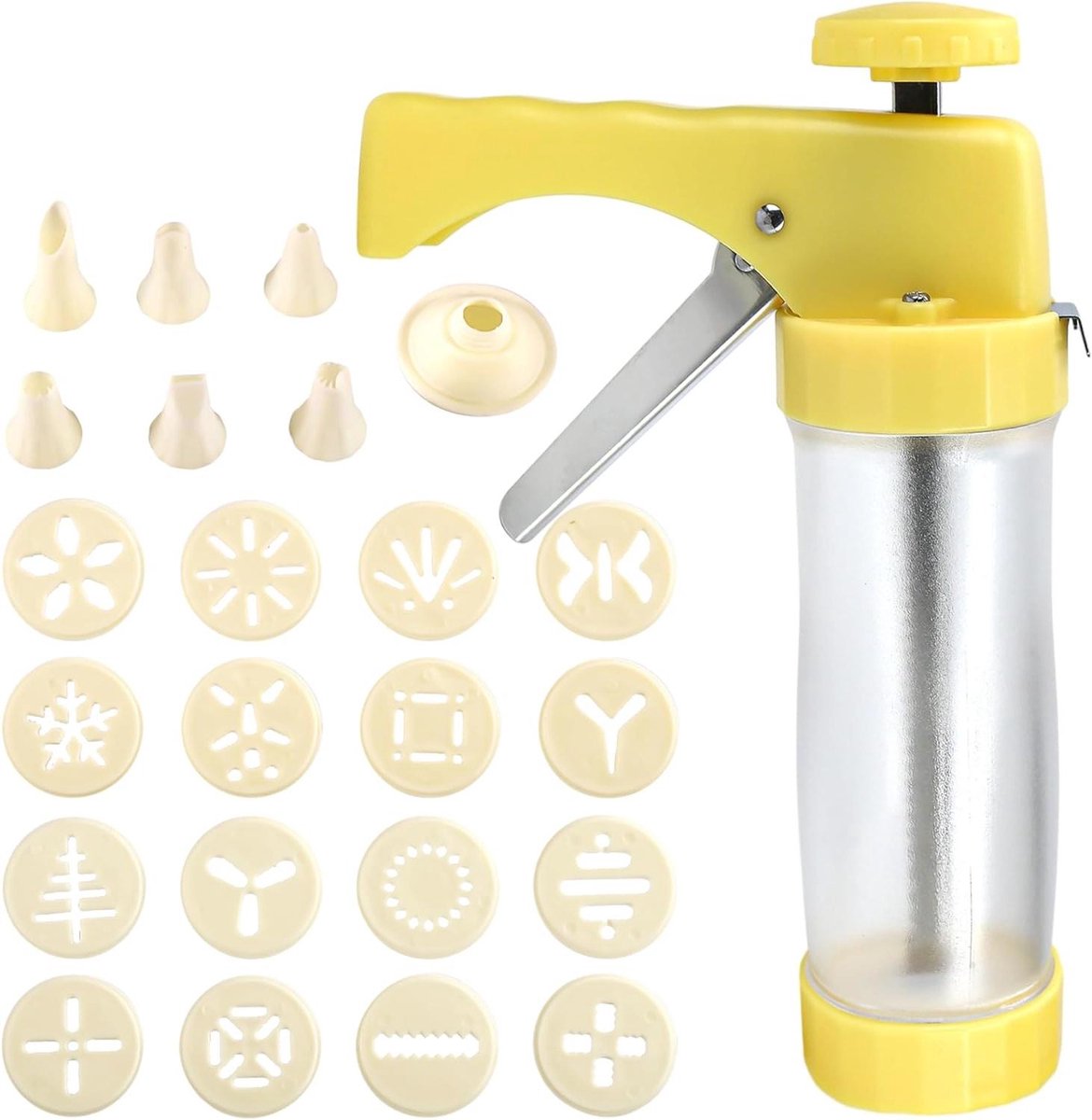 Koekjespers Set - Spuit Kit - Taarten Versieren - Roestvrij Staal - 22 cm - Geel