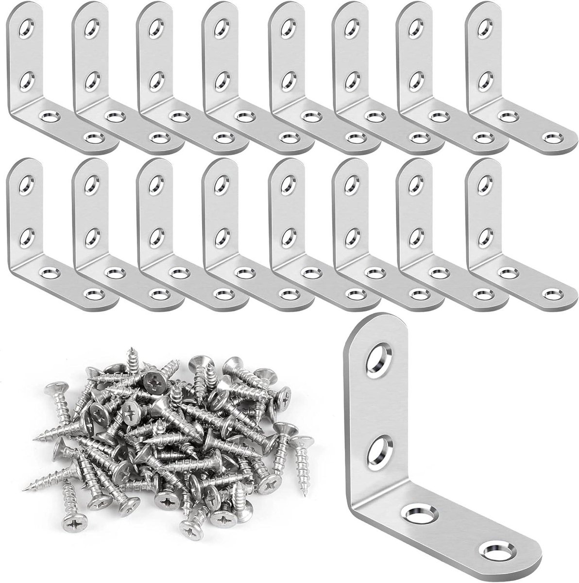 L-beugel Sets - Haakse Beugels - Meubels Versterken - Roestvrij Staal - 16 Stuks - Zilver
