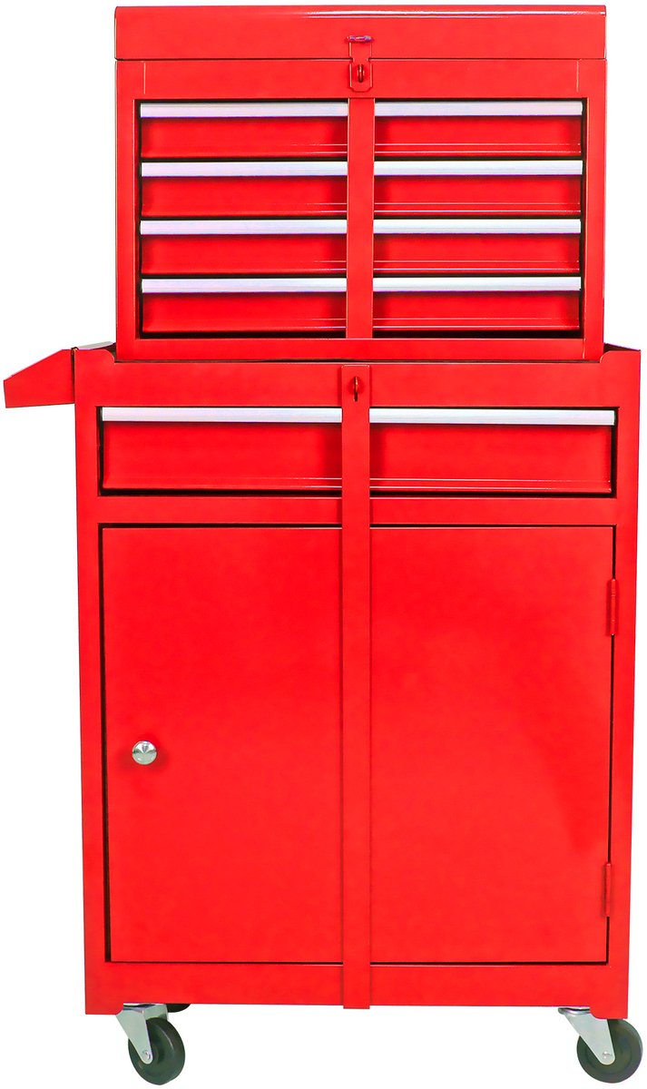 STILVORA Gereedschapskast Op Wielen - Afneembaar Bovenblad En Verstelbare Legplank - Voor Garage En Werkplaats - Metaal - Rood - 58,5 Cm