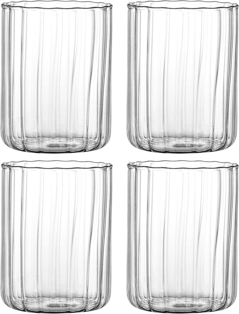 House of Husk Drinkglazen Waterglazen Ribbel - 4 Stuks - Helder Transparant Glas - Vaatwasserbestendig - 400 ML
