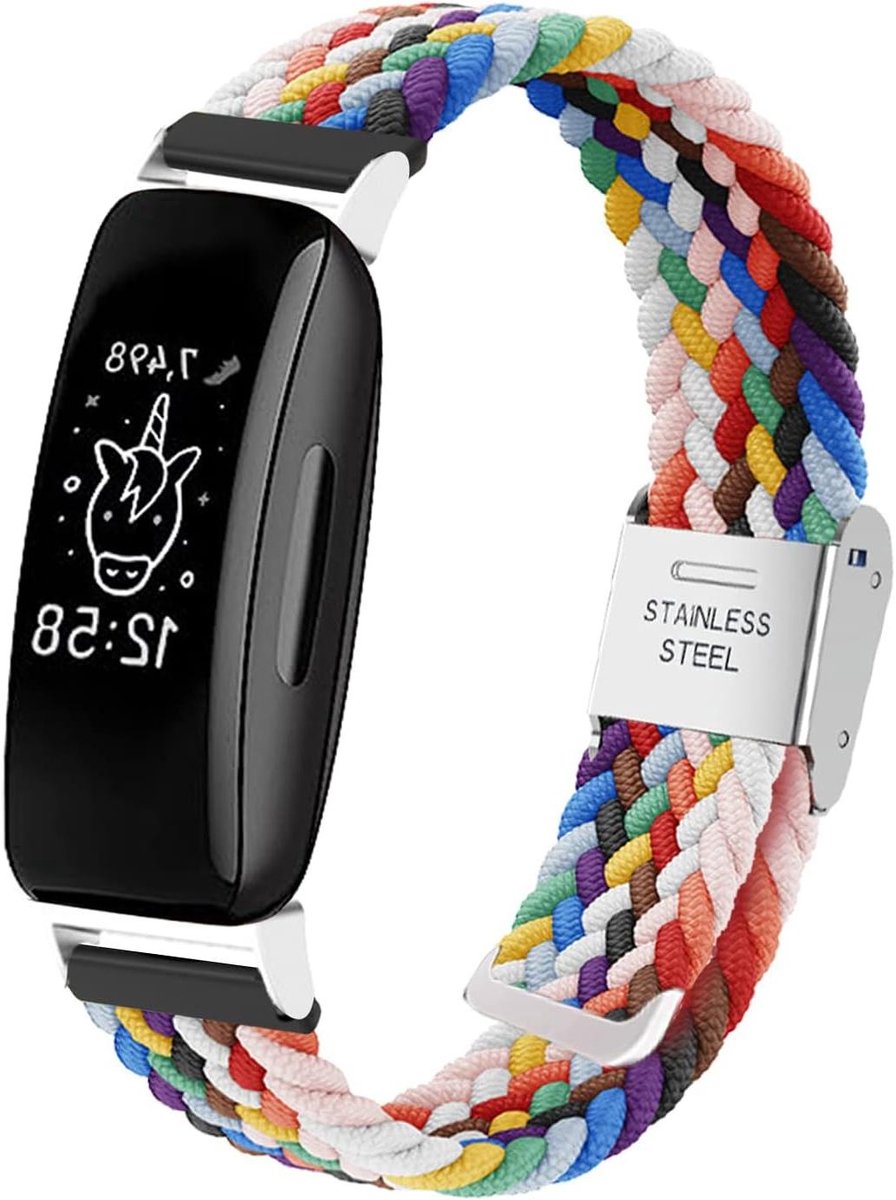 Nylon Gevlochten Armband - Horlogeband Fitbit - Activiteiten Tracker Dragen - Verstelbare Metalen Gesp - 19.5 cm - Zwart