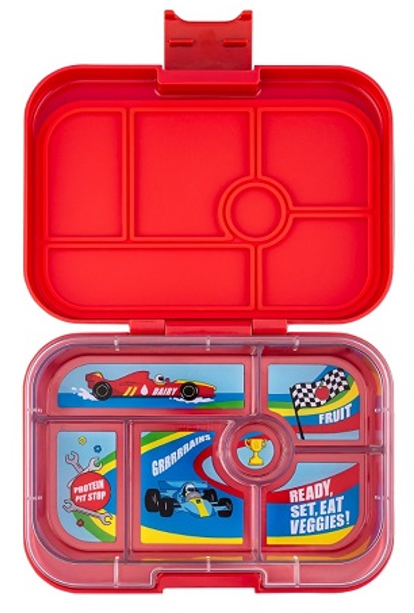 Yumbox Original - lekvrije Bento box lunchbox - 6 vakken - Roar Red / Race Cars tray