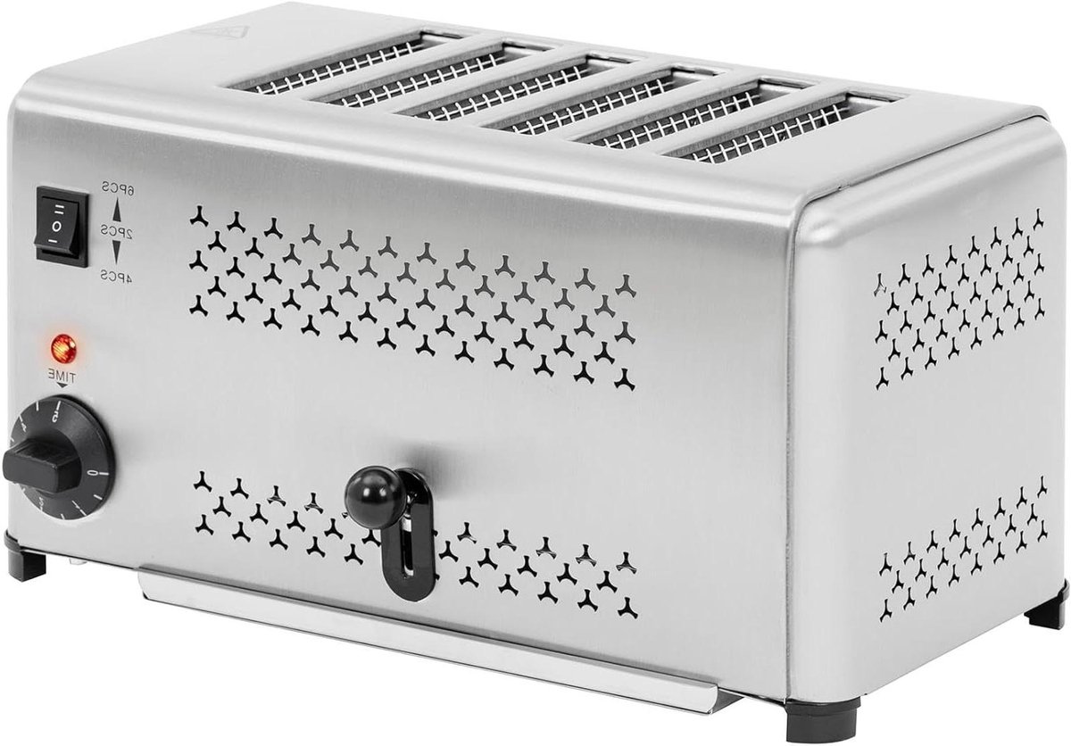 Broodrooster 6 sneetjes - Toastapparaat Gastronomie - Snel Toasten - Roestvrijstalen behuizing - 6 sneetjes - Zilver