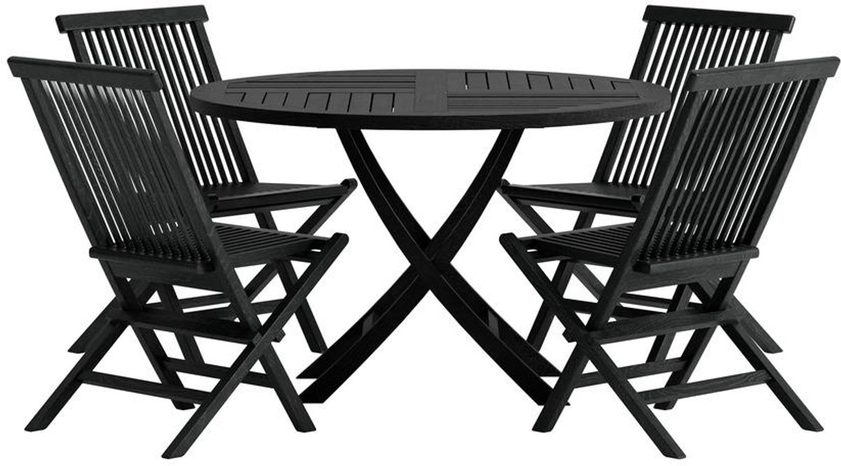 Svea - Youssef ronde tuintafel - zwart + 4x Joy tuinstoelen - zwart