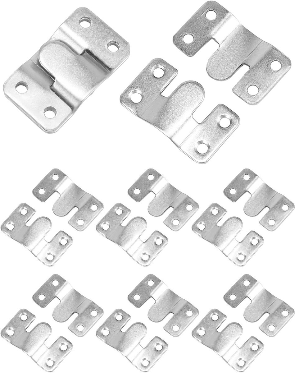 8 Paar Inklapbare Haakjes voor Schilderijen en Spiegels - RVS Verbinding voor Sofa en Bed - 54x30mm