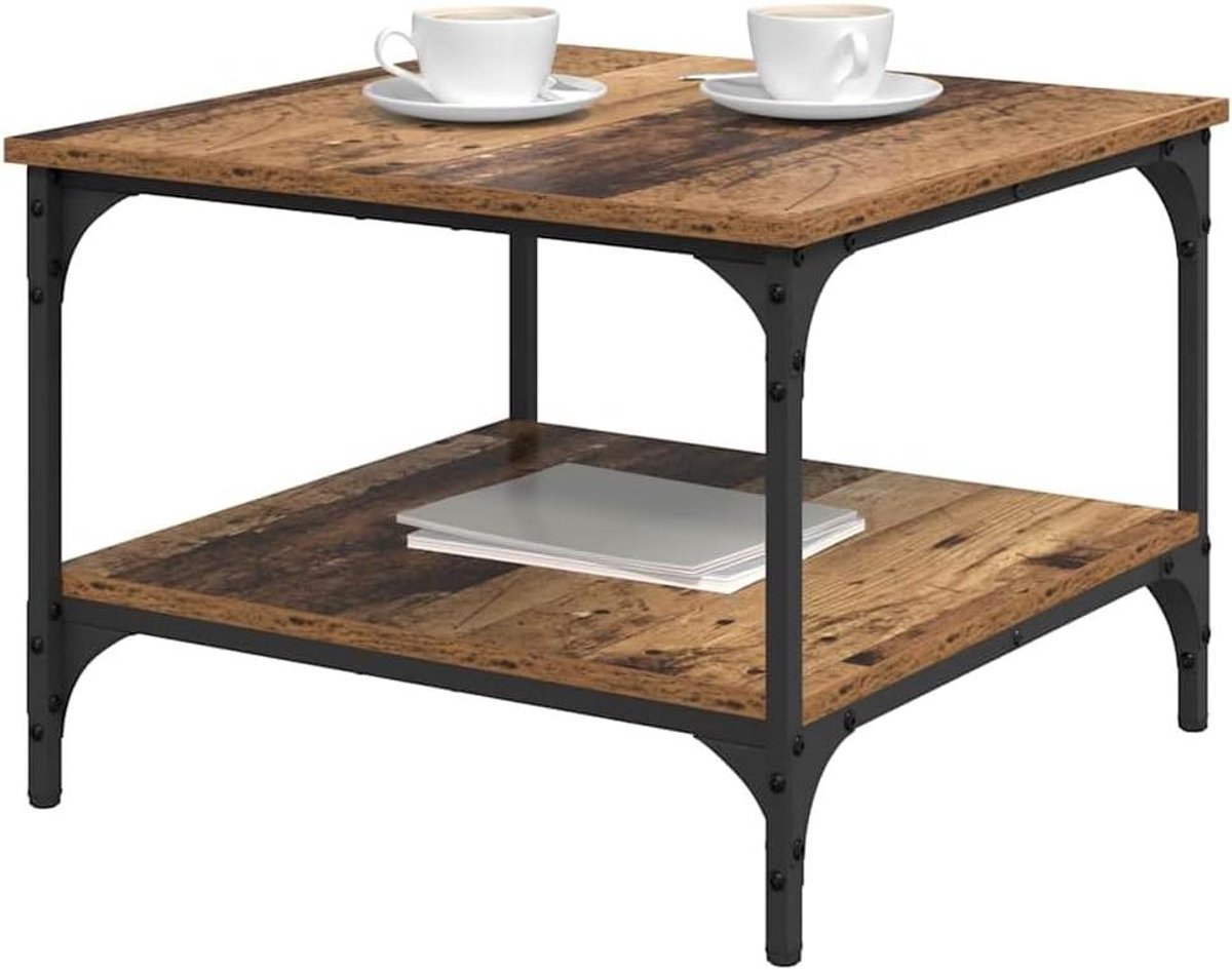 Salontafel Hout Metaal - Koffietafel Bijzettafel - Woonkamer Inrichten - Industriële Stijl - 55 x 55 x 40 cm