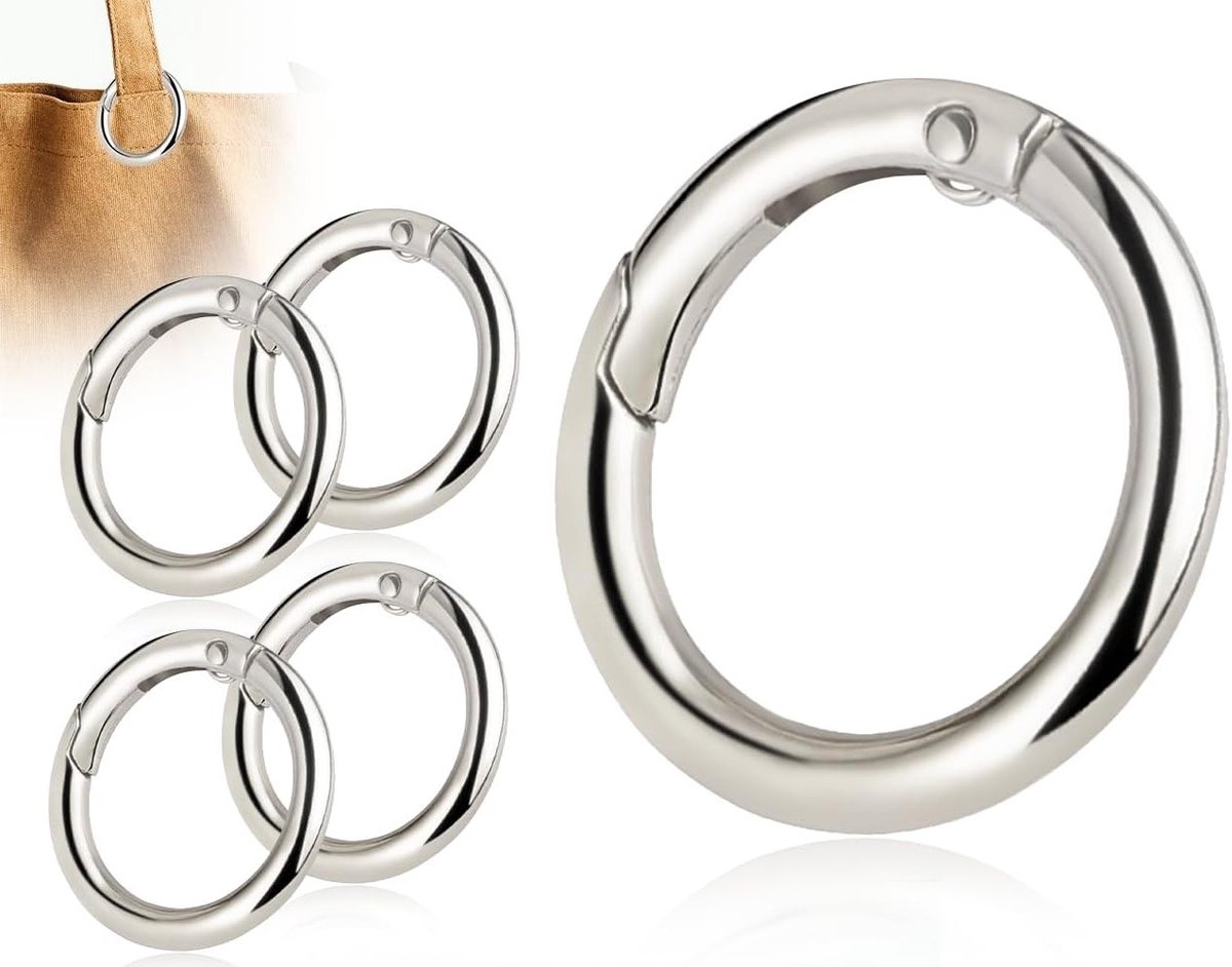 Set van 4 ronde karabijnhaken van zinklegering, sterke karabiners, multifunctionele sleutelhangers en accessoires
