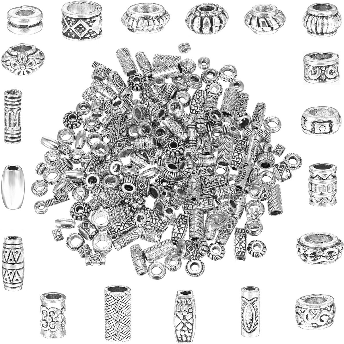 200 Stuks Spacer Kralen in Zilver voor Armbanden Maken, Kralen Caps en Tussen Kralen met Gat voor Creatieve Sieraden