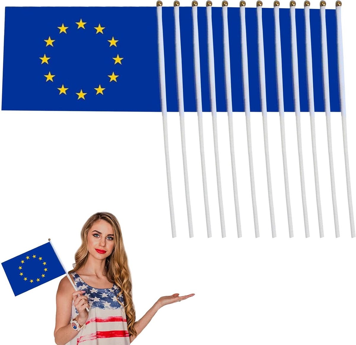 Handheld Mini Europese Vlaggen voor Parades, Carnavals en Feesten - 14 x 21 cm, Set van 10 Stuks, Ideaal voor Evenementen en Decoratie