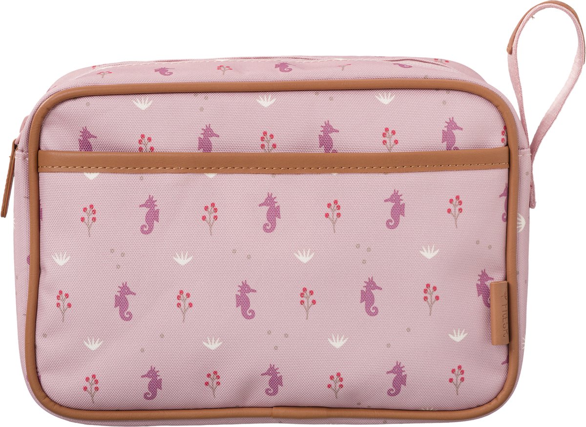 Fresk Toilettas voor Kinderen Meisjes - Met rits & draaglus – Reistas met dubbel vak – Organizer – 24 x 17 x 7 cm - Roze - Seahorse