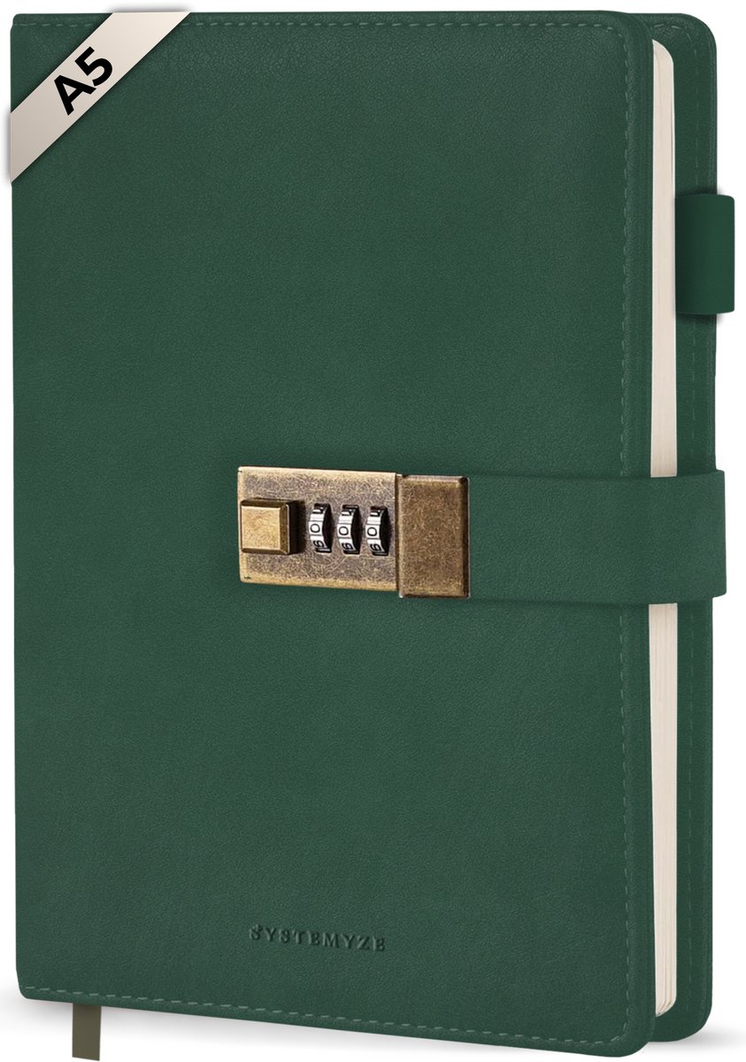 Systemyze Dagboek Volwassenen met Slot en Code – Hervulbaar – Journal – A5 – Groen