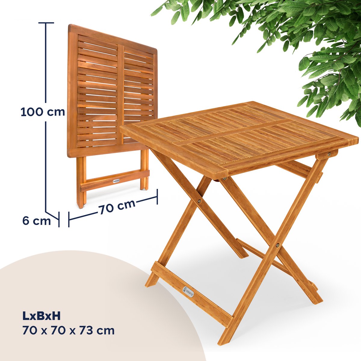 Casaria Bijzettafel - Acacia Hout Inklapbaar 70x70x73 cm - Bruin thumbnail 5