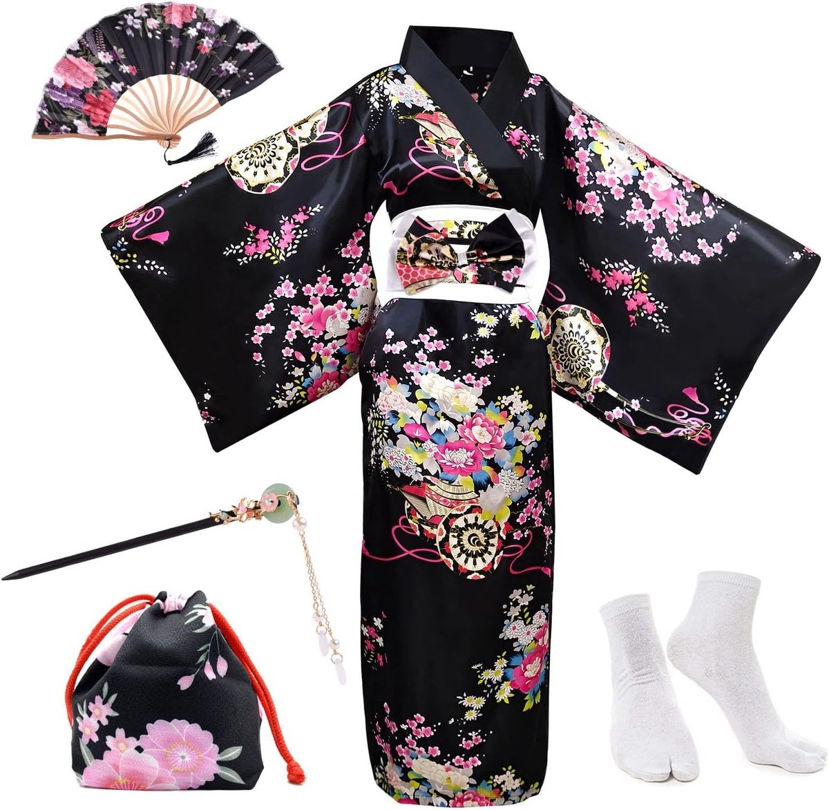 Traditionele Japanse kimono set voor dames van polyester met elegante prints en comfortabele pasvorm