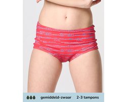 Moodies menstruatie zwemkleding tiener - Boxer bikini broekje - gemidddeld-zwaar kruisje - maat 176/188 (M) - Print Rood