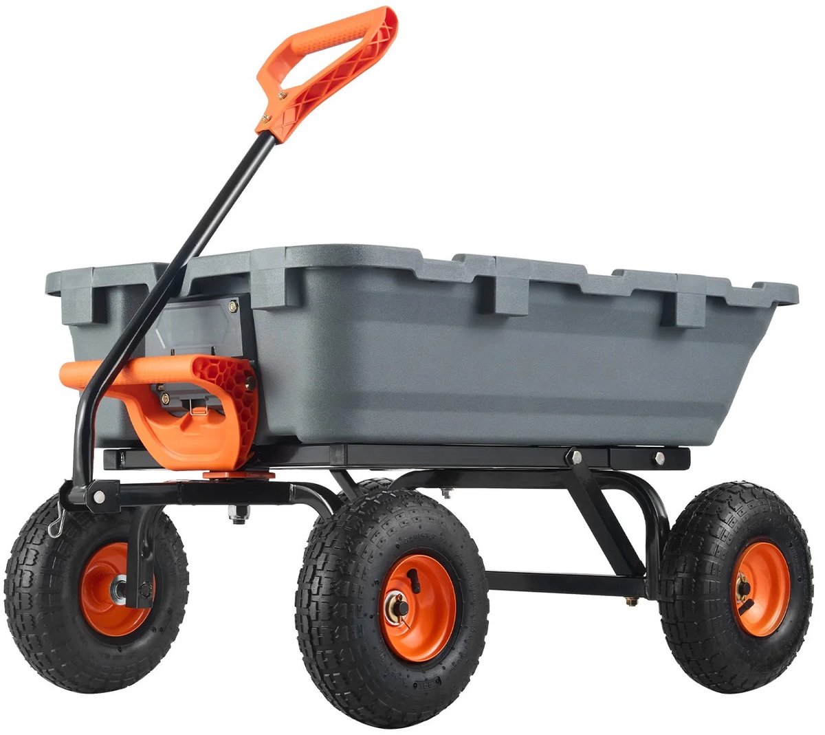 Tuinwagen Dumpkar 600 lbs 272 kg Stevig 3mm PP Materiaal Versterkt Metalen Frame 25mm Beugels 10 Inch Rubberen Schokabsorberende Wielen 360 Graden Zwenkwielen Krasbestendig Dumpframe Mesh Hoes Kussen Tuin Boerderij Magazijn