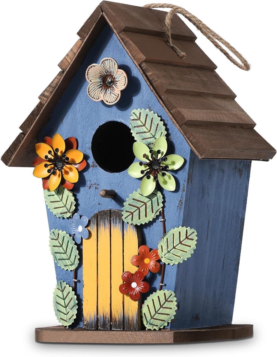 Decoratieve Vogelhuisjes van Hout voor Wilde Vogels met 40mm Uittrekgat - Tuinversiering en Nestkasten voor Vogels