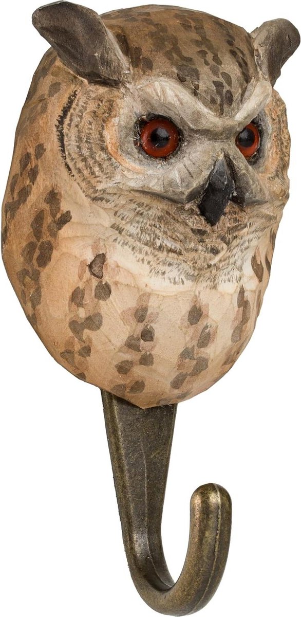 Houten Haak - Dier Decoratie - Muur Decoratie - Handgesneden Figuur - 12 cm Hoog - Brons