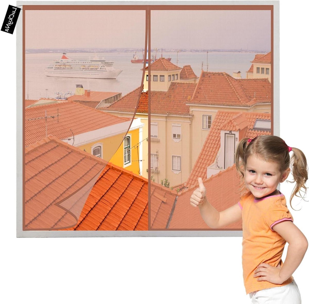 Vliegenraam Hor - Insectennet Raam - Buitenlucht Binnen - Automatische Sluiting - 90x110cm - Bruin