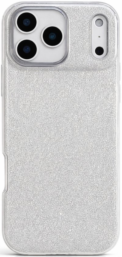 Coque de téléphone argentée à paillettes avec bords transparents pour l'îlot de caméra de l'iPhone 14 Pro Max.