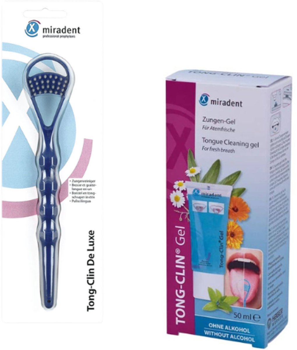 Miradent Tongschraper Tong-Clin Deluxe Blauw met Tongreinigingsgel