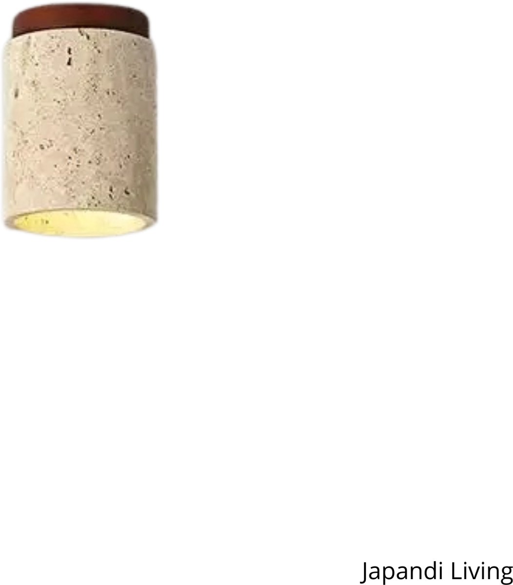 Japandi Living - Plafondlamp - Plafonnière - Wabi Sabi - Marmer - Travertijn - Woonkamer, toilet, slaapkamer - Lamp - Donkerhout
