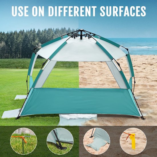 Strandtent Pop-up - Zonnetent Strandhuisje - Bescherming Tegen Zon - Uv-bescherming Verzilverd - XL 251cm - Munt Beige — afbeelding 2
