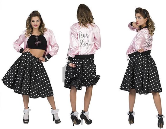 Funny Fashion - Grease Kostuum - Jaren 50 Doris Dans Jasje Vrouw - roze - Maat 44-46 - Carnavalskleding - Verkleedkleding