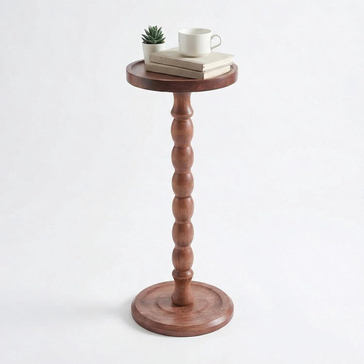 Ronde bijzettafel - Eikenhouten tafel - Woonkamer inrichting - Massief hout - Klein formaat - Donker walnoot