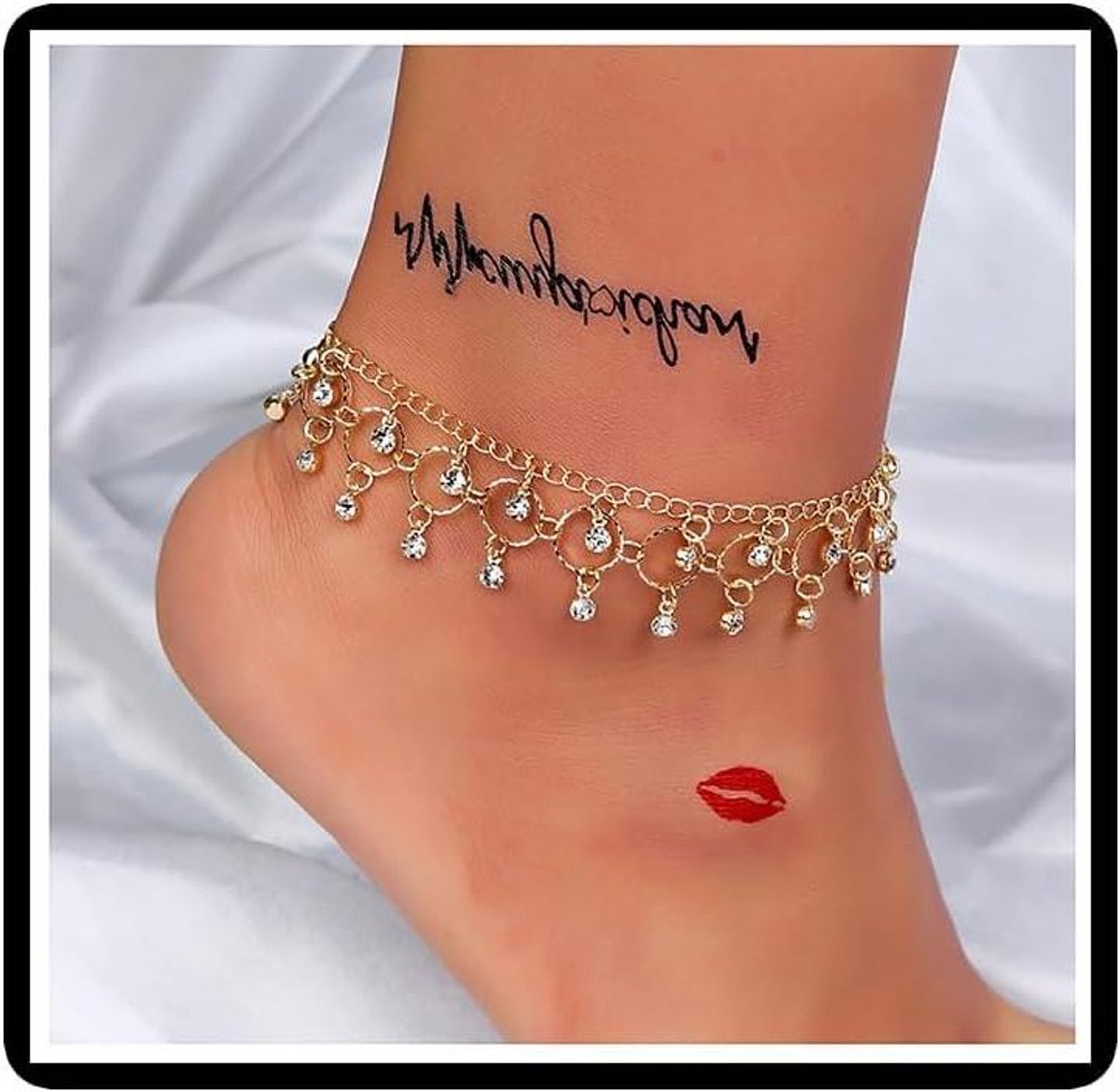 Enkelbandje met hanger - Voetketting - Strand outfit - Glanzende strass - 27 cm - Goud