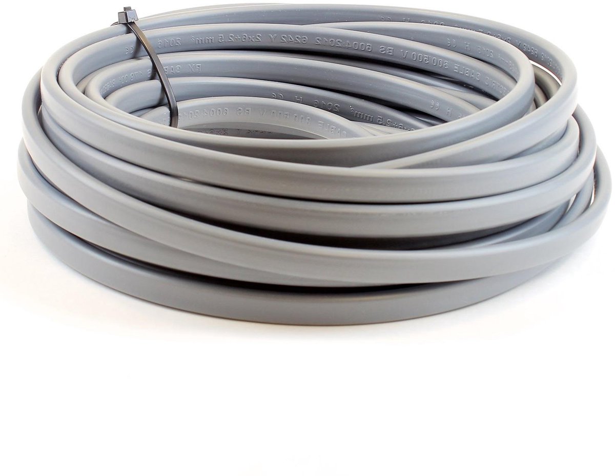 Elektrische Kabel - Stroomkabel Dubbel en Aarde - Huishoudelijke Bekabeling - BASEC Goedgekeurd - Verschillende Maten - Grijs