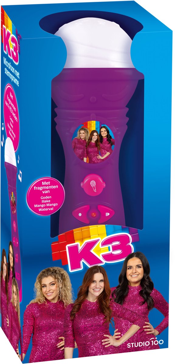 K3 - Speelgoedmicrofoon - Microfoon met stemopname - Met fragmenten van 4 K3 liedjes - Opname tot 60 seconden - Inclusief kleurrijke lichtjes - Paars