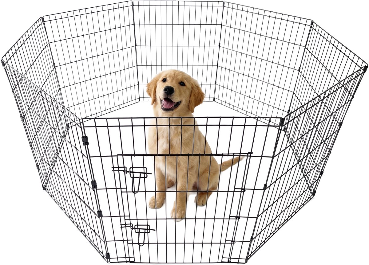IvoQ Puppyren & Hondenren - Opvouwbaar met Deur - 8 Panelen (76x61 cm) - Binnen & Buiten - Zwart Metaal