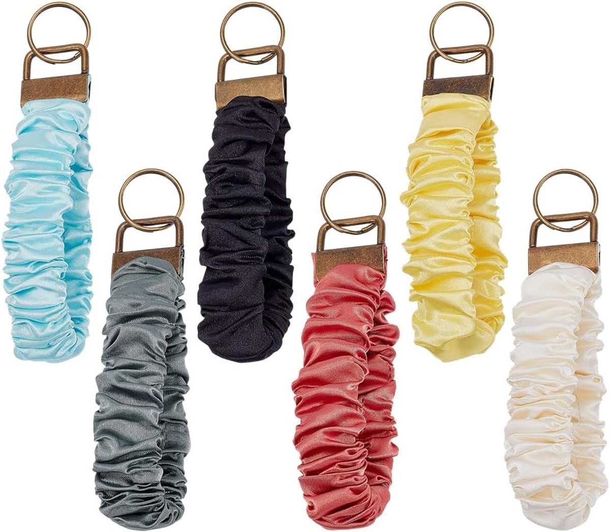 6-delige scrunchie-sleutelhanger in 6 kleuren - Duurzame polsbandjes met sleutelring voor dames, trendy en functioneel accessoire