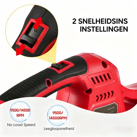 Accu Bladblazer 20V - Blazer - Luchtsnelheid 130 km/u - 2 Snelheden - Rood - Incl. 2.0Ah accu — afbeelding 2