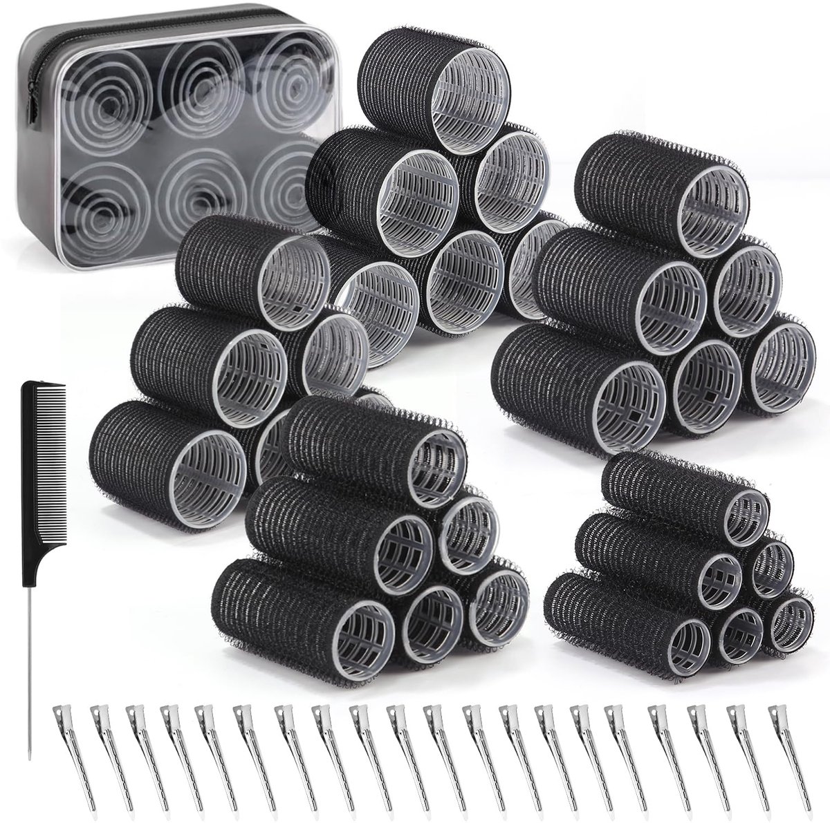 carmdering - Haarrollers set - 52 stuks krulset met 30 rollers en 20 clips - geschikt voor alle haarlengtes - zelfklevende krulspelden