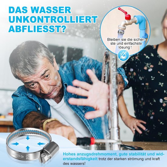 Slangklemmen Roestvrij Staal - Slang Klemmen Set - Slangen Bevestigen - Geen Schade Aan Slang - 40-63 mm - Zilver — afbeelding 4