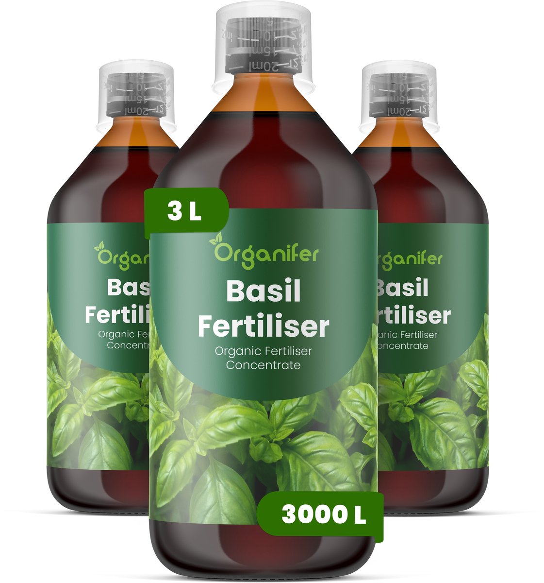 Vloeibare Meststof Voor Basilicum 3X1 L Voor 3000 L - Npk 2-1-8 - Krachtige Groei - Snelle Bladontwikkeling - Blad Geur - Compacte Plant Structuur - Herhaalde Oogst - Snelle Hergroei - Constante Bladproductie - Organifer